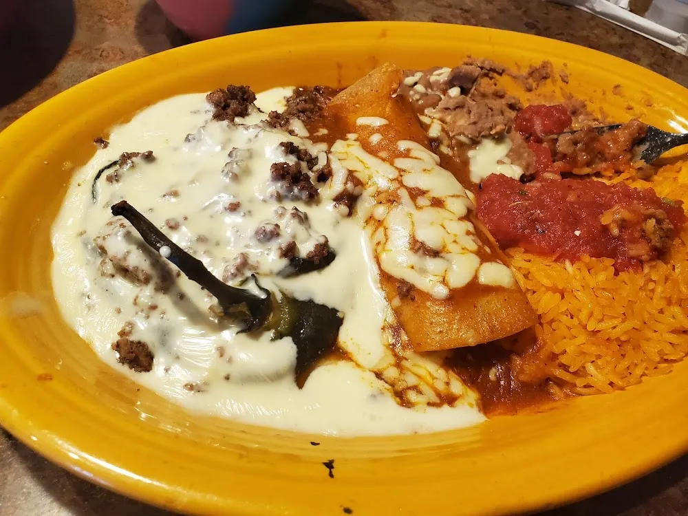 One Cheese Enchilada 1 Chile Relleno Autetico Rice and Beans Combination